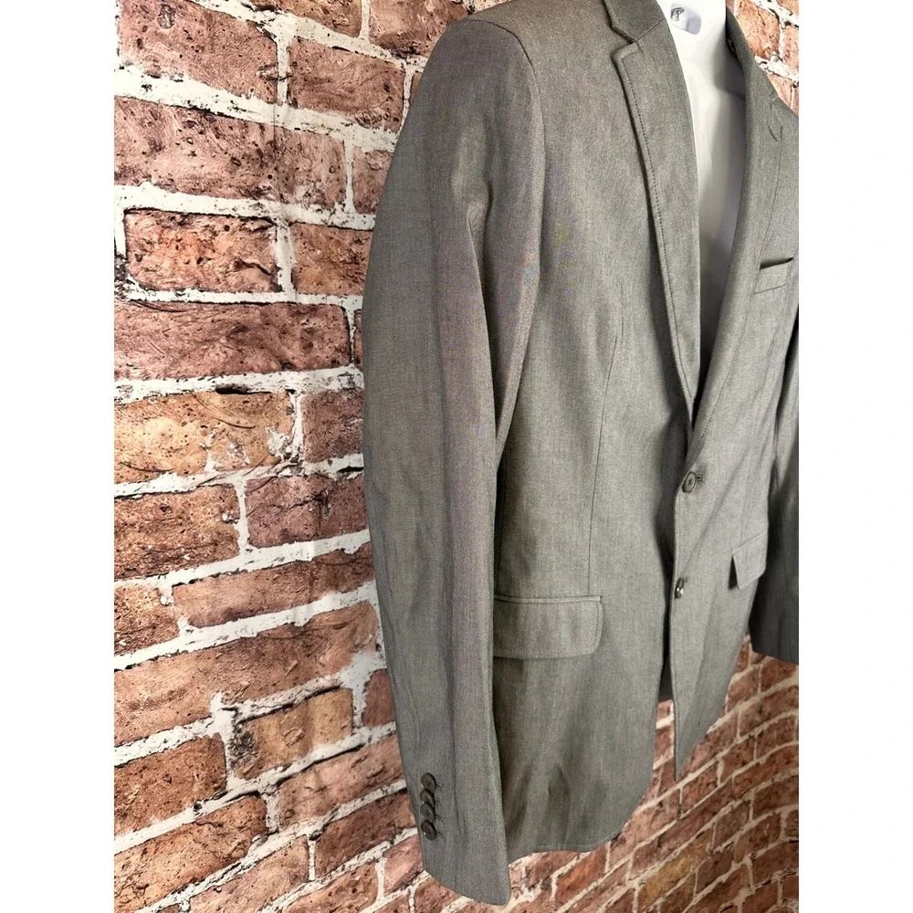 Banana Republic Men's 40R Modern Slim Fit Grey Cotton Blend 2 Button Blazer